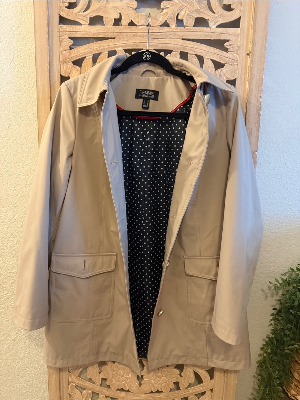 dennis basso Beige Trench Coat with Polka Dot Lining